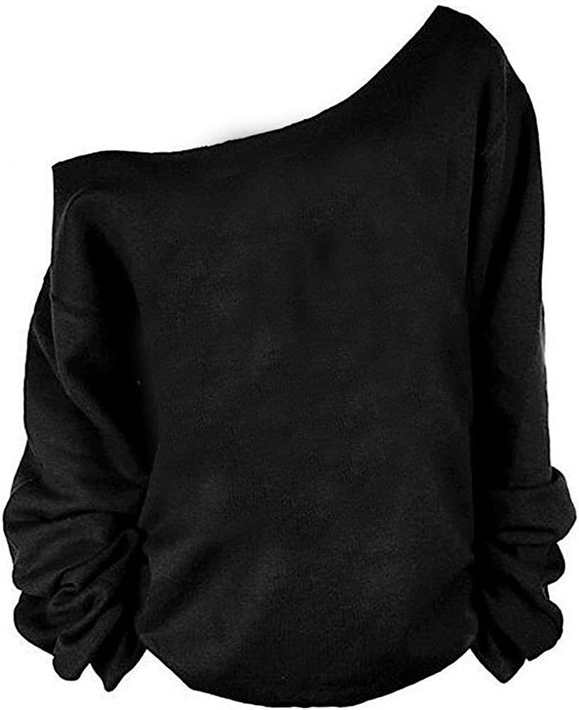 MAGICMK Woman’s Sweatershirt Lips Print Causal Blouse Off The Shoulder Long Sleeve Loose Slouch... | Amazon (US)