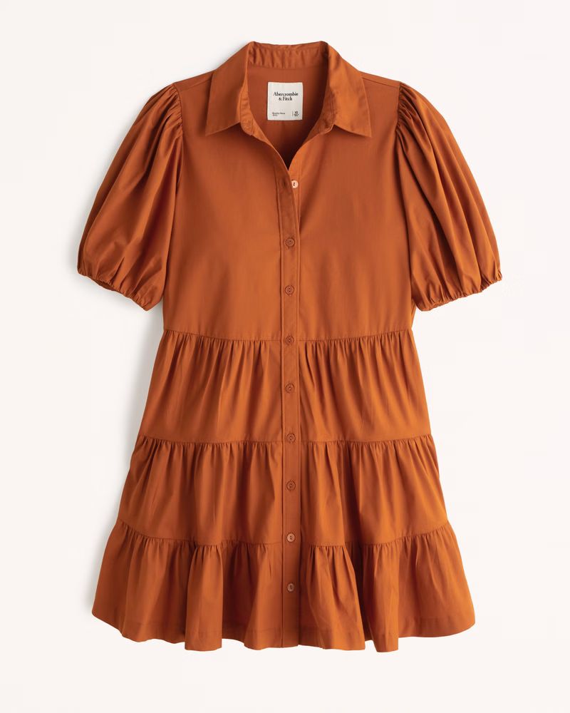 Poplin Puff Sleeve Shirt Dress | Abercrombie & Fitch (US)