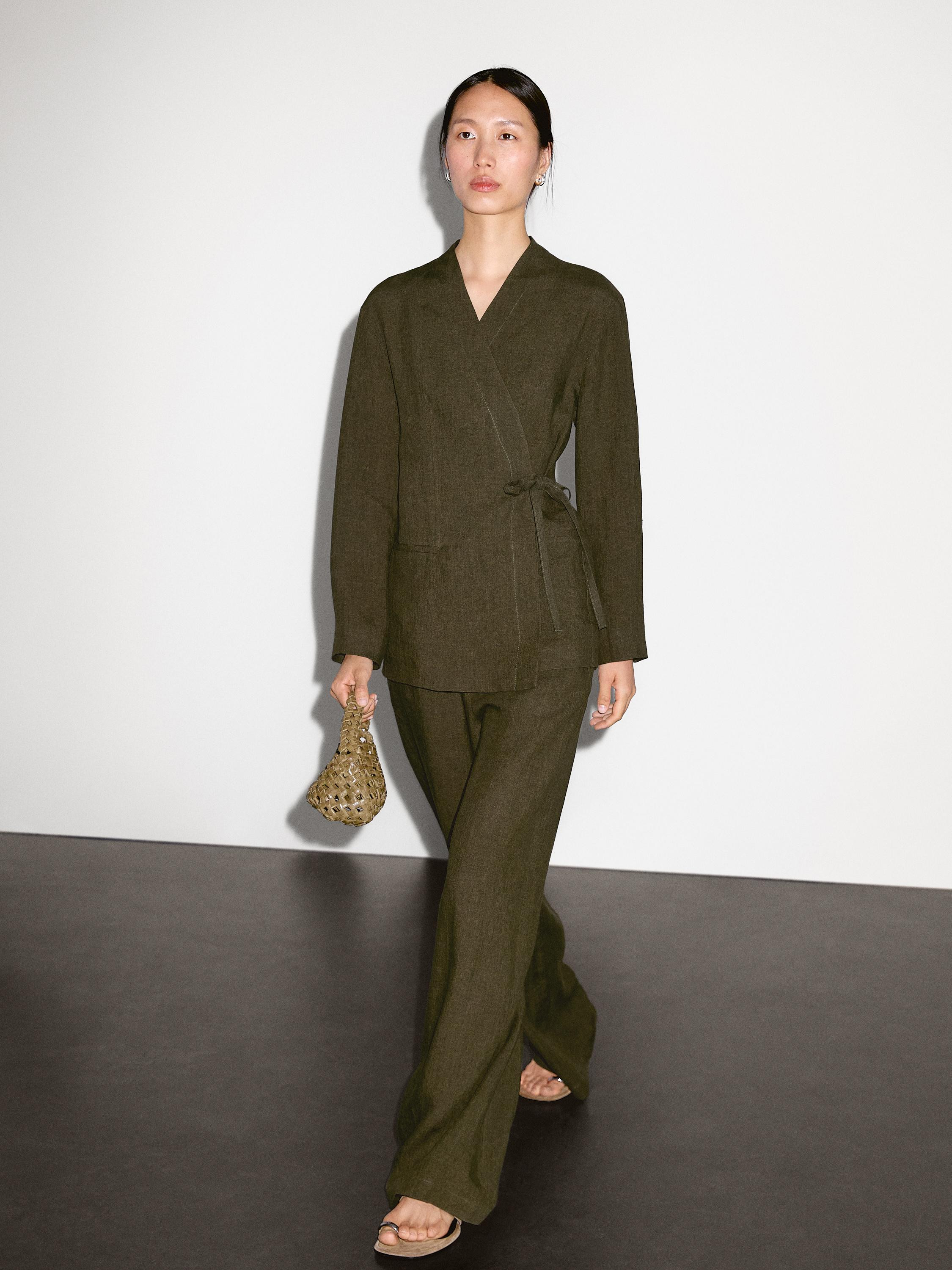 100% linen straight-leg trousers | Massimo Dutti US