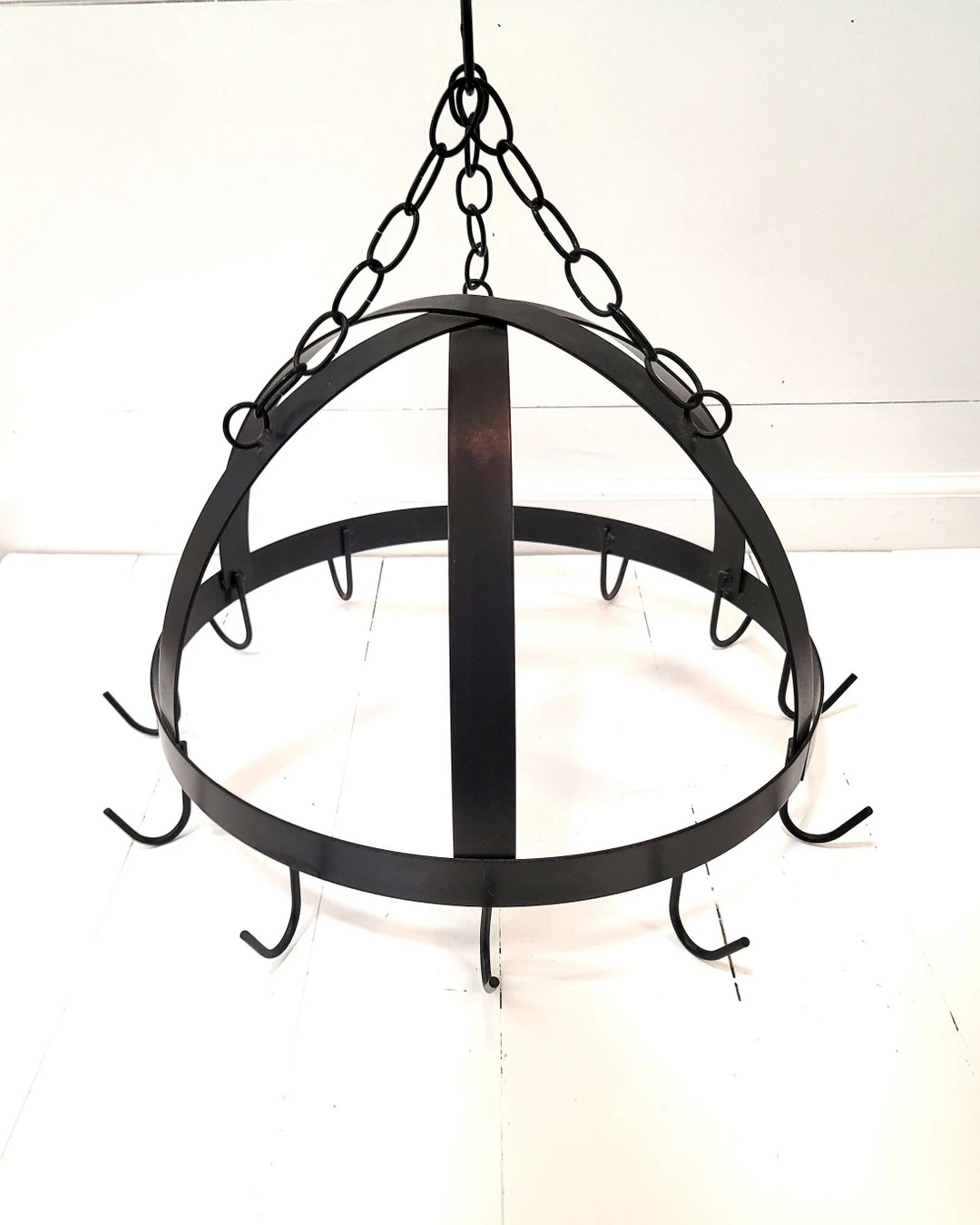Vintage Round Black Metal Hanging Pot Rack - Cookware Storage Rack - Farmhouse Kitchen | Etsy (US)