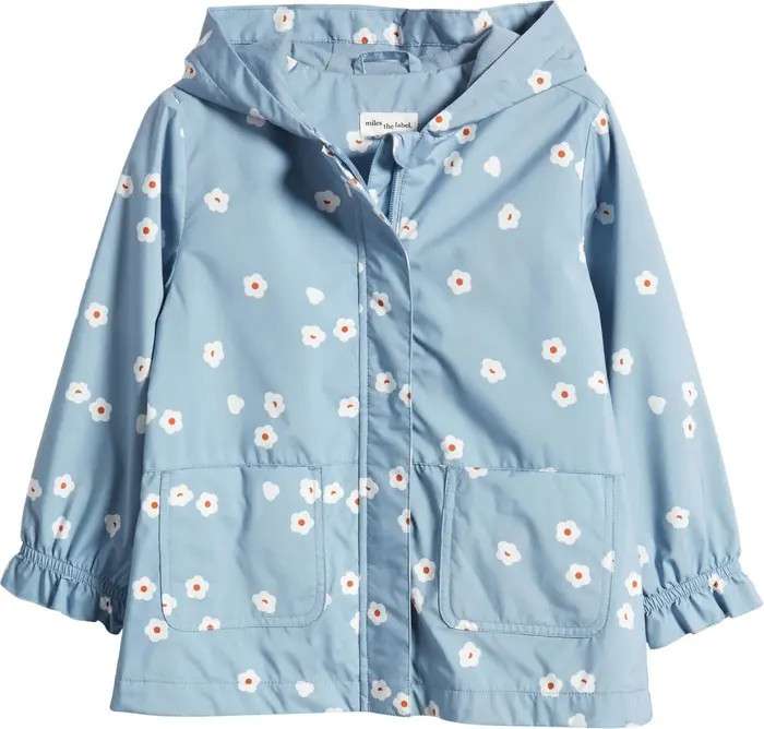 MILES THE LABEL Kids' Floral Print Recycled Polyester Hooded Windbreaker | Nordstrom | Nordstrom