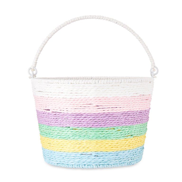 Way to Celebrate Multi-Color Rolled Paper Easter Basket with Handle, 9.25" D | Walmart (US)