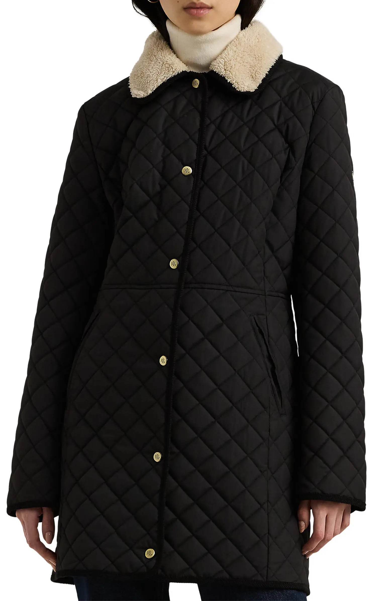 Lauren Ralph Lauren Quilted Jacket with Faux Shearling Collar | Nordstrom | Nordstrom
