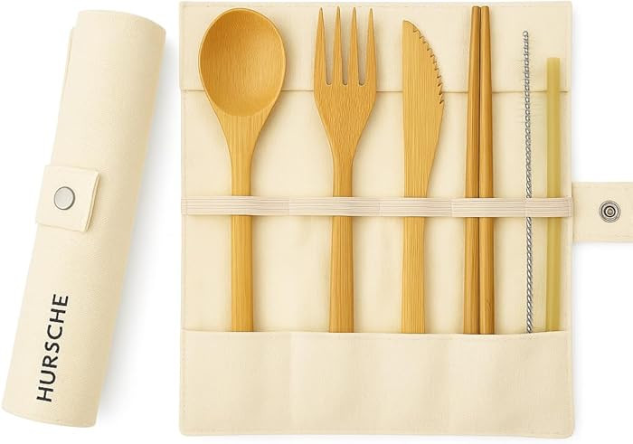 Bamboo Utensil Set with Case – Reusable Travel Cutlery & Portable Flatware Kit with Wooden Fork... | Amazon (US)