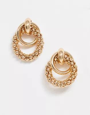 ASOS DESIGN earrings in linked sleek and textured circles in gold tone | ASOS (Global)