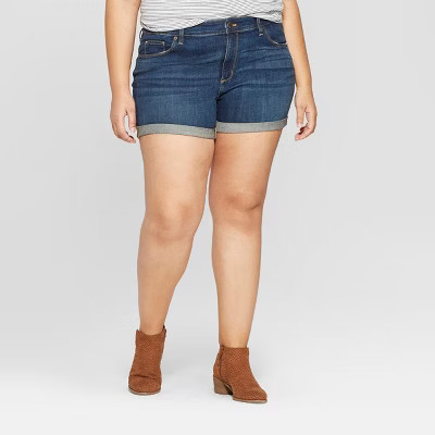 Women's Plus Size Roll Cuff Jean Midi Jean Shorts - Universal Thread™ Dark Wash | Target