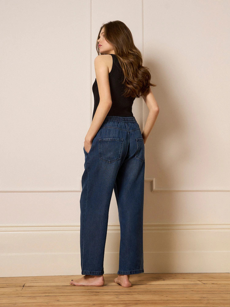 Seraphine Dark Blue Indigo Premium Lyocell Underbump Drawstring Maternity Wide Jeans | Next US