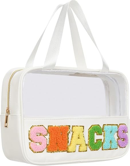 Snack bags, Snack Pouch Chenille Letter Patch Clear Bag, Snack Bag for travel, Preppy Cosmetic Ba... | Amazon (US)