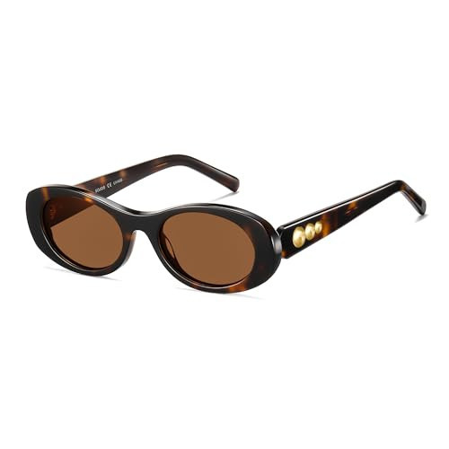 SOJOS Oval Polarized Sunglasses for Women Men Acetate Frame UV Protective Shades SJ3123, Tortosie/Brown | Amazon (US)