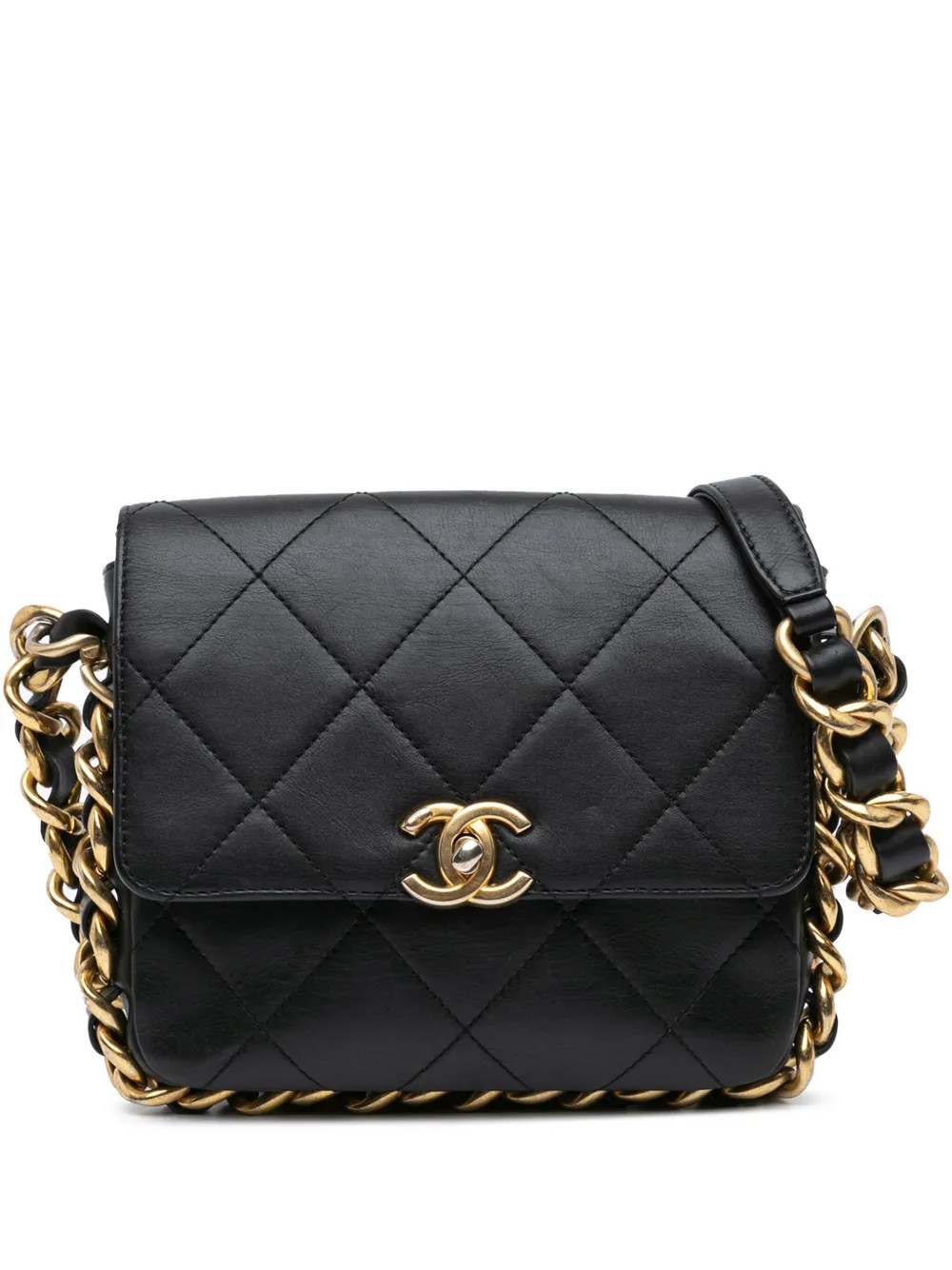 CHANEL Pre-Owned 2022-2024 Small Quilted Calfskin Framing Chain Flap crossbody bag - Black | Farfetch Global