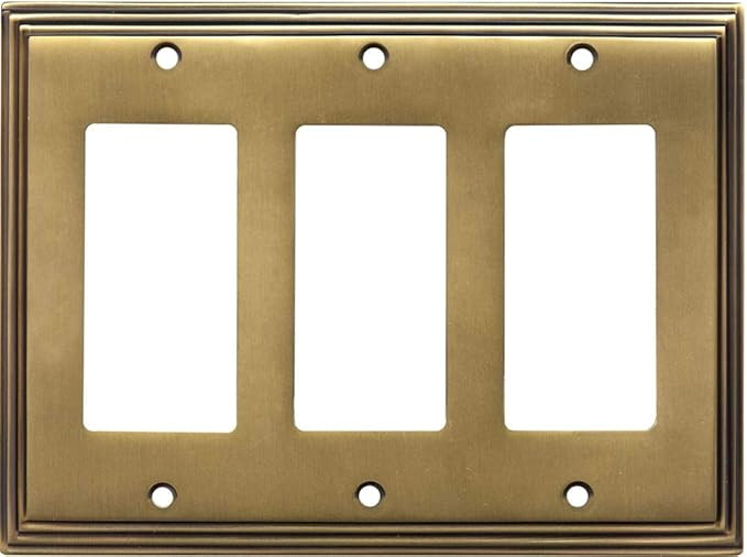 Satin Antique Brass Art Deco Step Light Switch Cover | 3 GFI Rocker | 6.75" x 4.875" | Electrical... | Amazon (US)