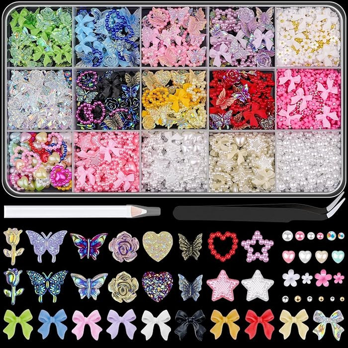 1500PCs Multicolor 3D Nail Charms Set for Acrylic Nails Design DIY Decoration, Assorted Heart Sta... | Amazon (CA)