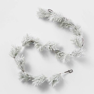 Unlit 5&#39; Flocked Decorative Greenery Garland White &#38; Green - Wondershop&#8482; | Target