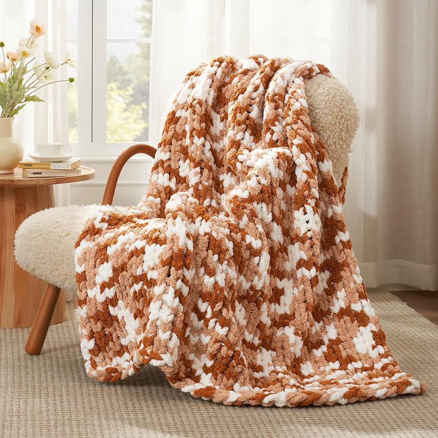 Amélie Home Chunky Knit Blanket Throw, Thick Soft Yarn Chunky Throw 50x60, Handmade Chenille Cab... | Amazon (US)