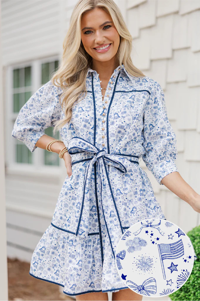 Gather Round Navy Patriotic Toile Dress | The Mint Julep Boutique
