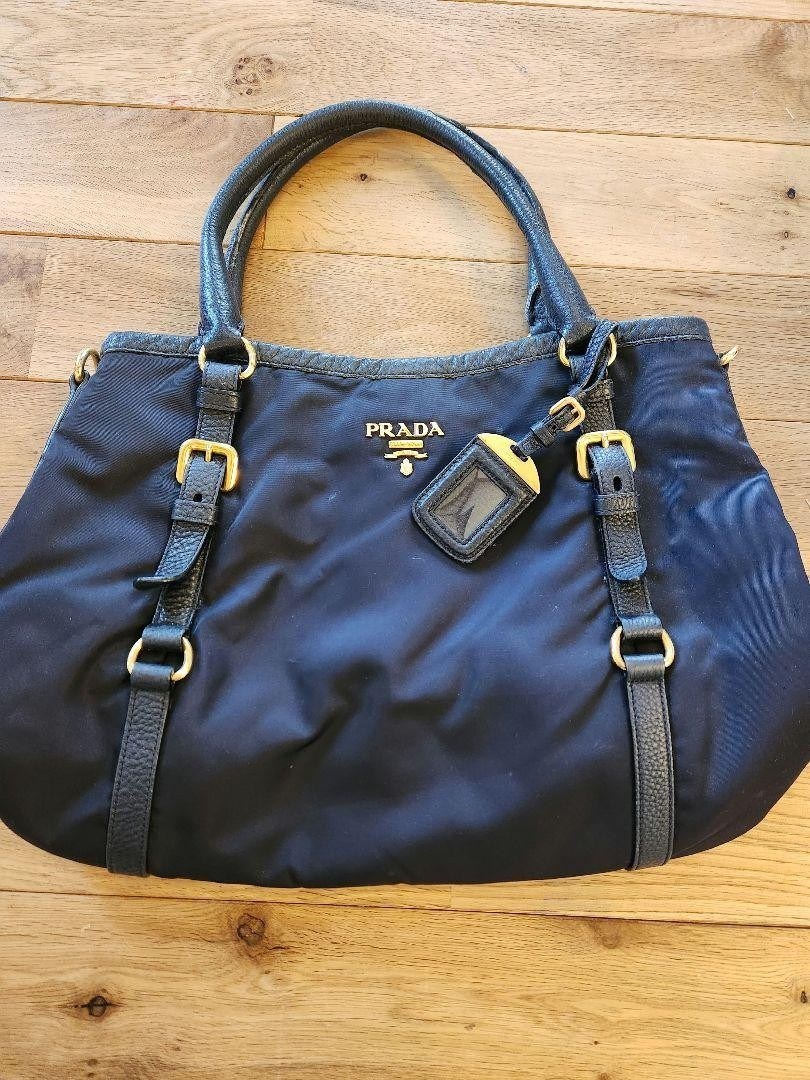 Authentic PRADA Nylon Tote Bag Navy Blue Shoulder Handbag Triangle Logo Purse | eBay US