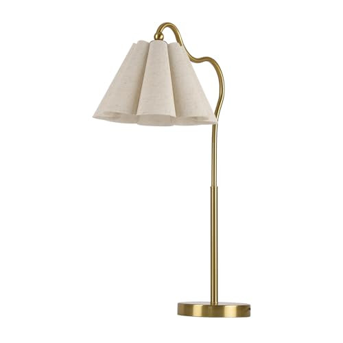 Table Lamp with Beige Pleated Linen Shade, Curved Gold Metal Base, E26 Socket – 23" Tall Modern... | Amazon (US)