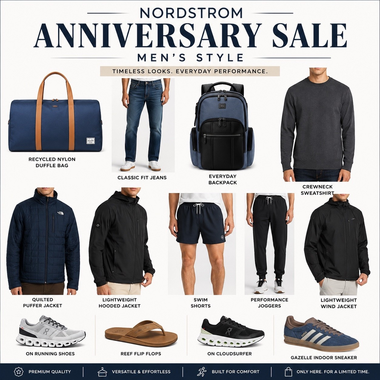 Vuori men's, Travis Matthew and the bags and shoes that get them where they need to go!

Nordstrom Anniversary Sale early access begins July 14 for Icon cardmembers, July 15 for Ambassador cardmembers, July 16 for Influencer cardmembers, and opens to the public on July 18.