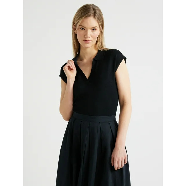 Scoop Women’s Fitted Polo Sweater Tee, Sizes XS-XXL | Walmart (US)