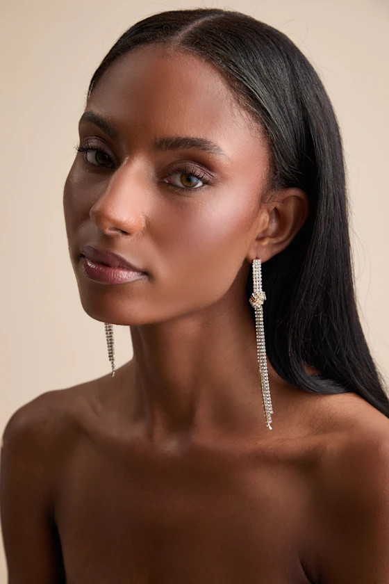 Magnolia Gold Rhinestone Knotted Fringe Duster Earrings | Lulus