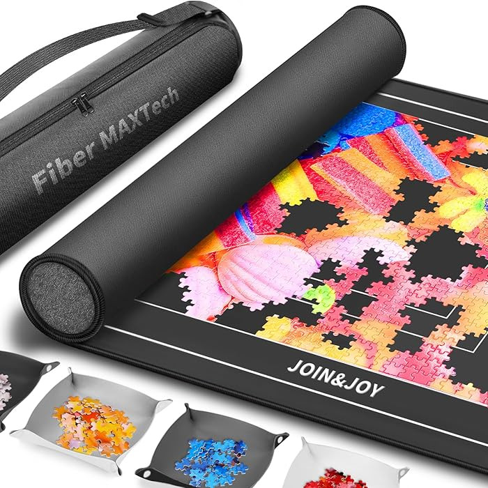 Join&Joy Jigsaw Puzzle Mat Roll Up, Rubber Saver Pad 46" x 26 ", with 4 Sorting Trays & Travel St... | Amazon (US)