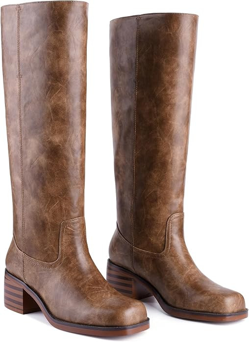 Knee High Boots Chunky Heel Riding Boots for Women Square Toe Going out Tall Boots Campus Concert... | Amazon (US)