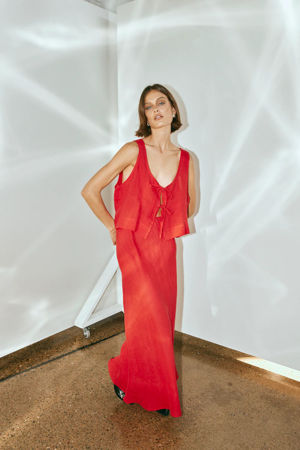 Ena Linen Bias Cut Maxi Skirt Chilli | VRG Grl