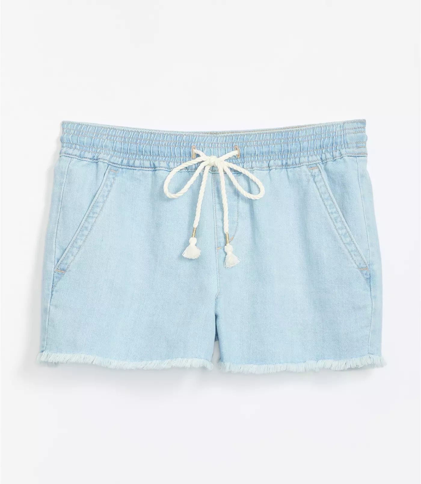 Cotton Linen Denim Pull On Shorts in Light Indigo Wash | LOFT