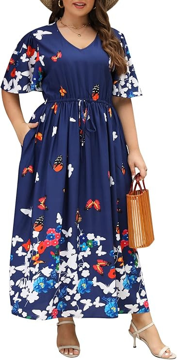 Nemidor Womens Plus Size Boho Floral Print Casual Flared Maxi Dress with Pocket NEM420 | Amazon (US)