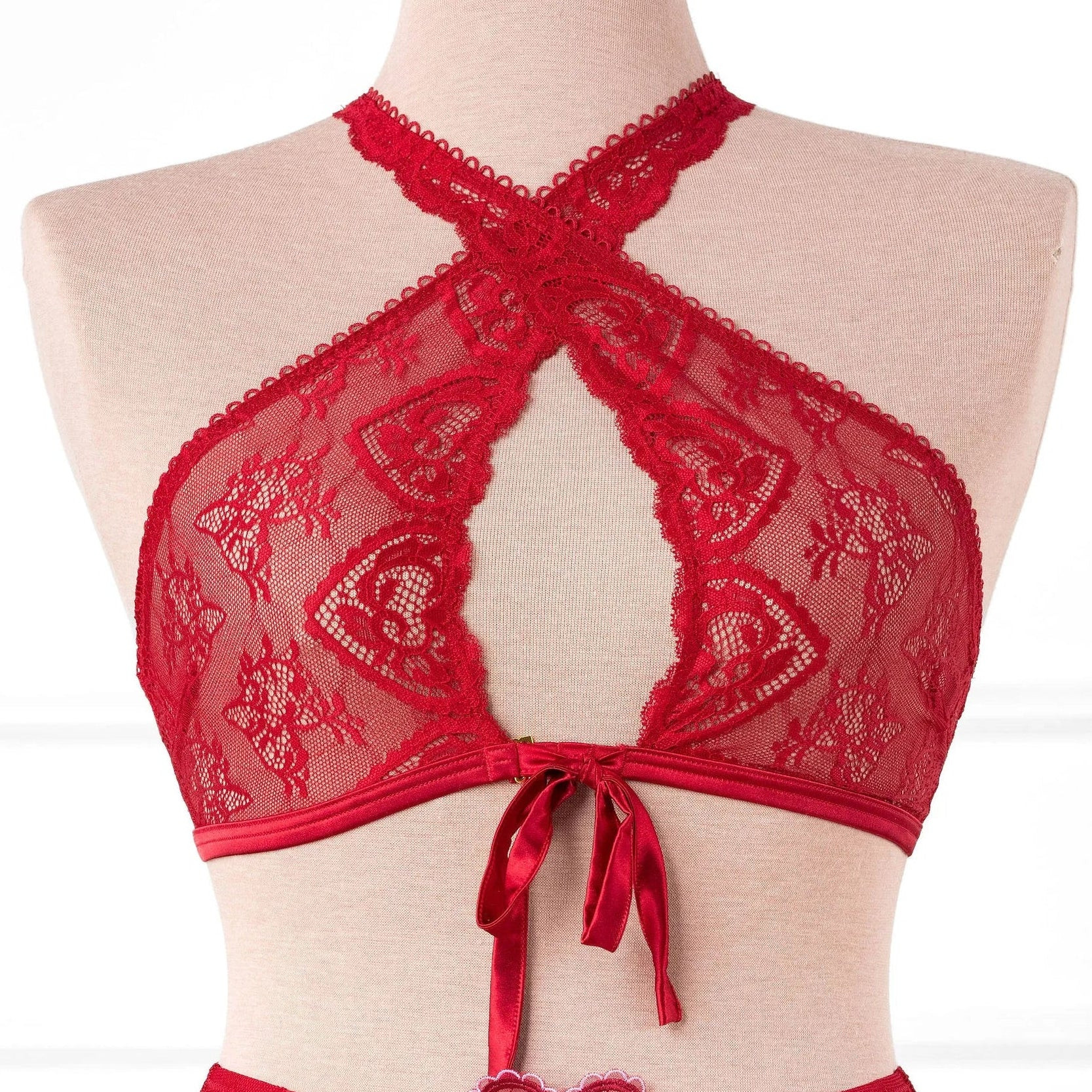 Lacy Crossover Bralette - Red | Mentionables