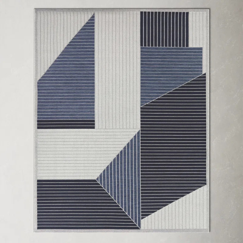 Fadia Blue Modern Striped Indoor/Outdoor Area Rug | AllModern