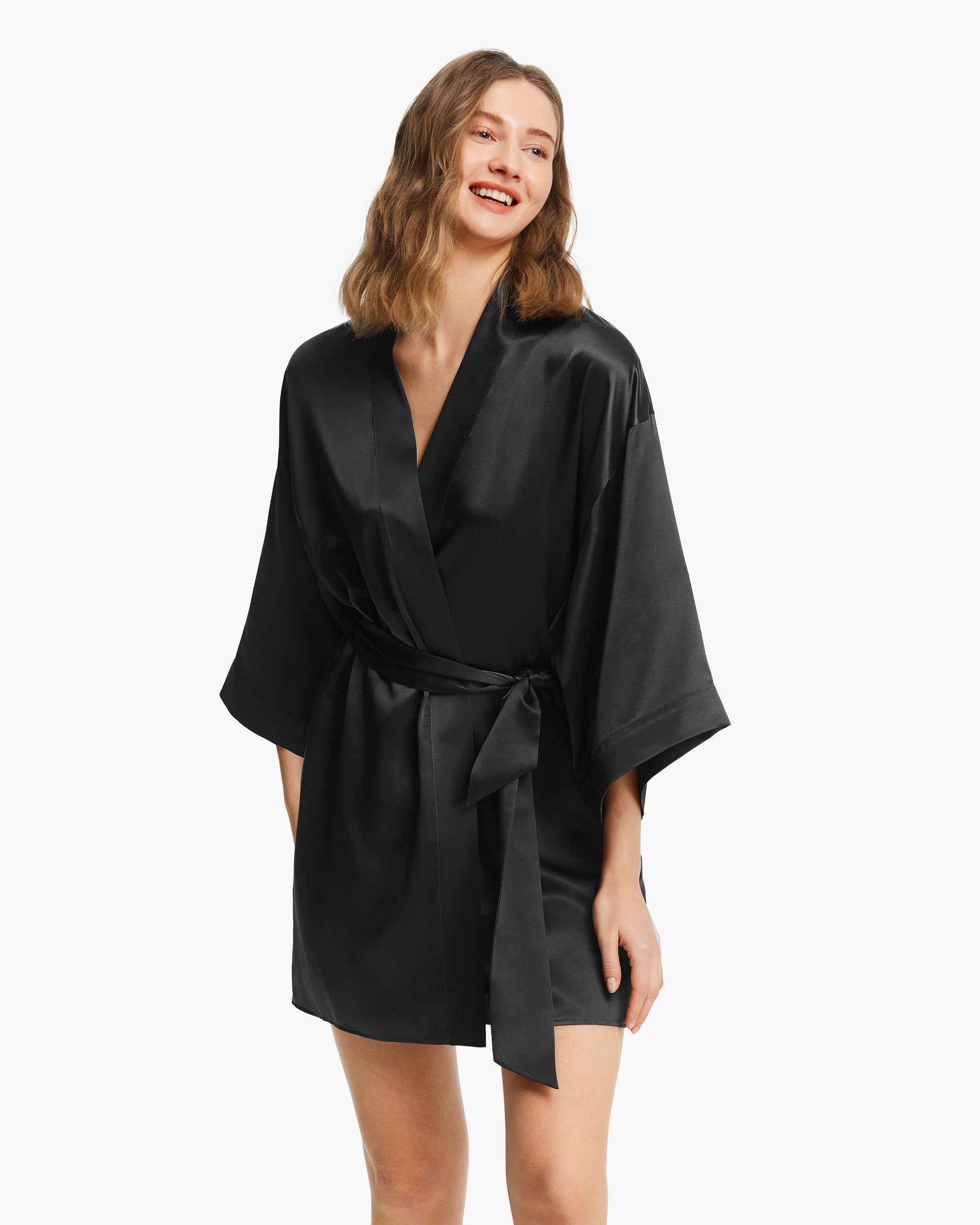 Glossy Silk Mini Robe For Women | LilySilk