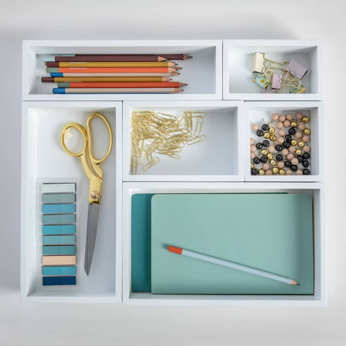 Martha Stewart 6 Compartment Wooden Desk Drawer Organizer Set White: Office Organization, Desk Or... | Target