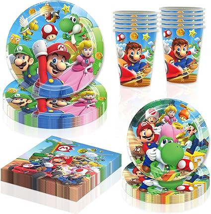 60pcs Mario Birthday Party Supplies 20 Plates + 20 Napkin+20 Cups for Girls Boys Kids Mario Birth... | Amazon (US)