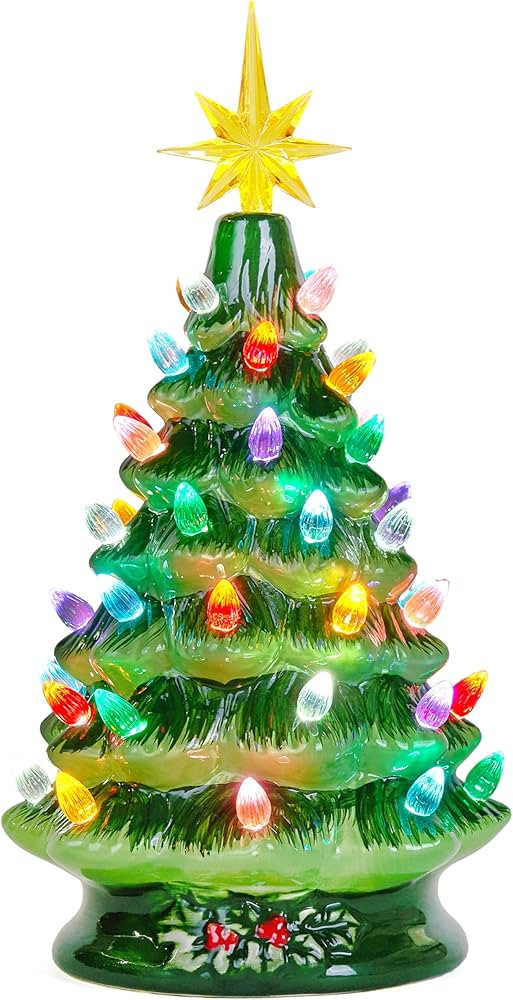 Joiedomi 12" Ceramic Christmas Tree, Table Top Christmas Tree with Flower Leaf, Vintage Pre-lit X... | Amazon (US)