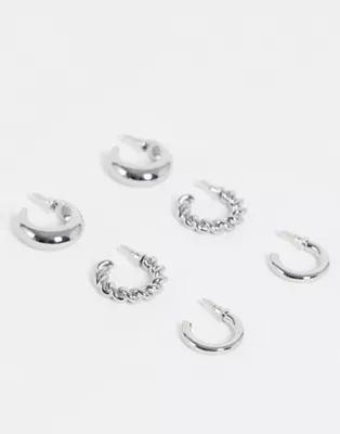 Topshop 3-pack silver hoop earrings in silver | ASOS (Global)