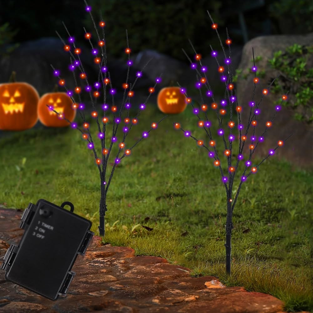Lighted Halloween Tree Branches, 30IN 100LED Artificial Black Twig Branch with Purple&Orange Fair... | Amazon (US)