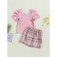 Bagilaanoe 2Pcs Little Girls Skirt Set Pink Short Puff Sleeve Ribbed T-shirt Tops + Floral A-Line... | Walmart (US)