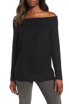 Gibson x Living in Yellow Mary Fleece Off the Shoulder Top (Regular & Petite) (Nordstrom Exclusiv... | Nordstrom