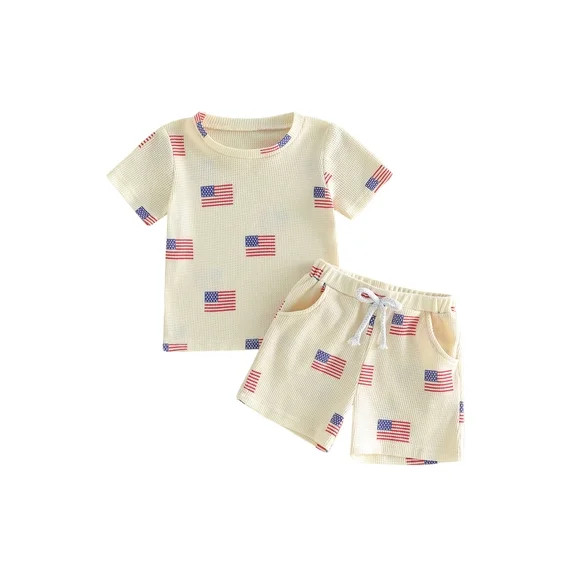 Cenuakty Toddler Boys 4th of July Outfits 6M-4T Flag Print Waffle Short Sleeve Crew Neck T-Shirts... | Walmart (US)