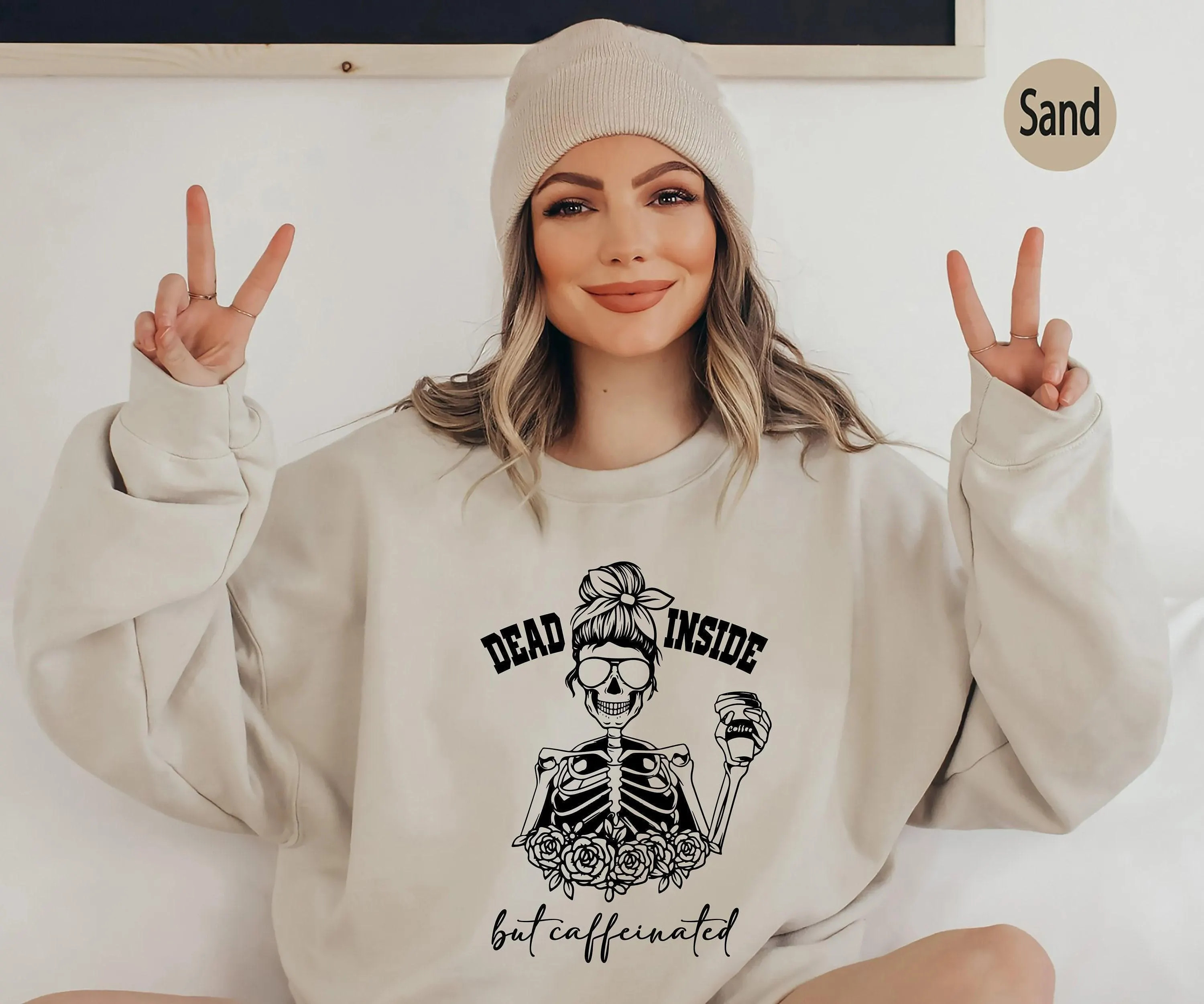 Dead Inside But Caffeinated Sweatshirt, Dead Inside But Caffeinated Shirt, Dead Inside Shirt, Fall Shirt, Halloween Shirt, Skeleton Shirt | Etsy (Global)