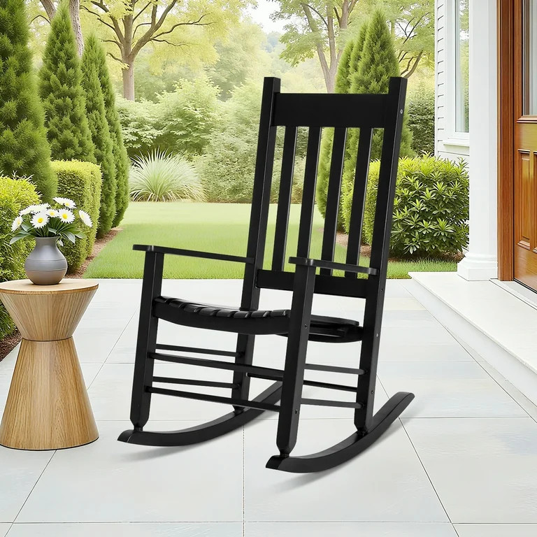 NiamVelo Outdoor Solid Hardwood Porch Rocking Chair 243 lbs Capacity for Home Garden, Black | Walmart (US)