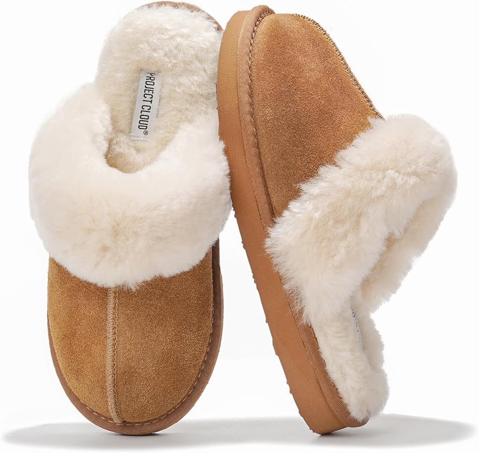 Project Cloud Slippers for Women - 100% Genuine Suede Womens Slippers, Non-Slip Fur Women's Slipp... | Amazon (US)