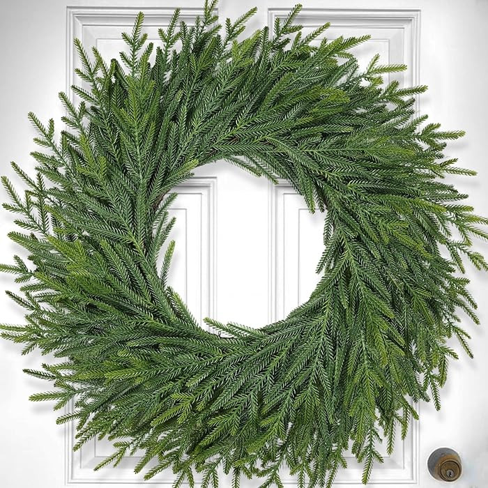26 Inch Christmas Wreaths for Front Door Real Touch Large Xmas Winter Pine Cedar Wreaths for Wind... | Amazon (US)