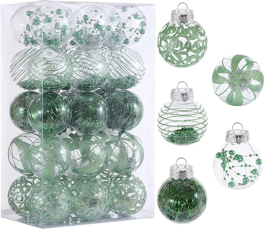 60MM/2.36" Christmas Ornaments Set, 30pcs Green Clear Christmas Ornaments Shatterproof Decorative... | Amazon (US)