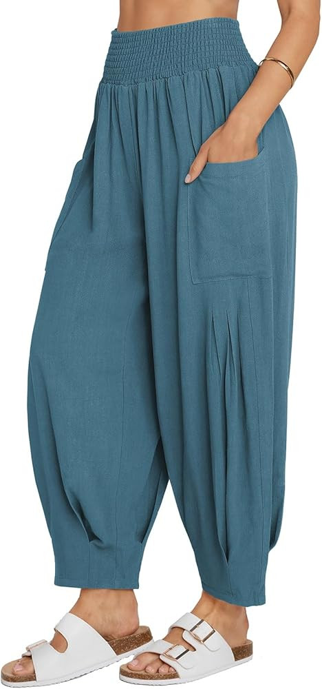 TARSE Women Linen Boho Pants Summer Casual Loose High Waist Cargo Lounge Harem Pant 2025 Beach Tr... | Amazon (US)
