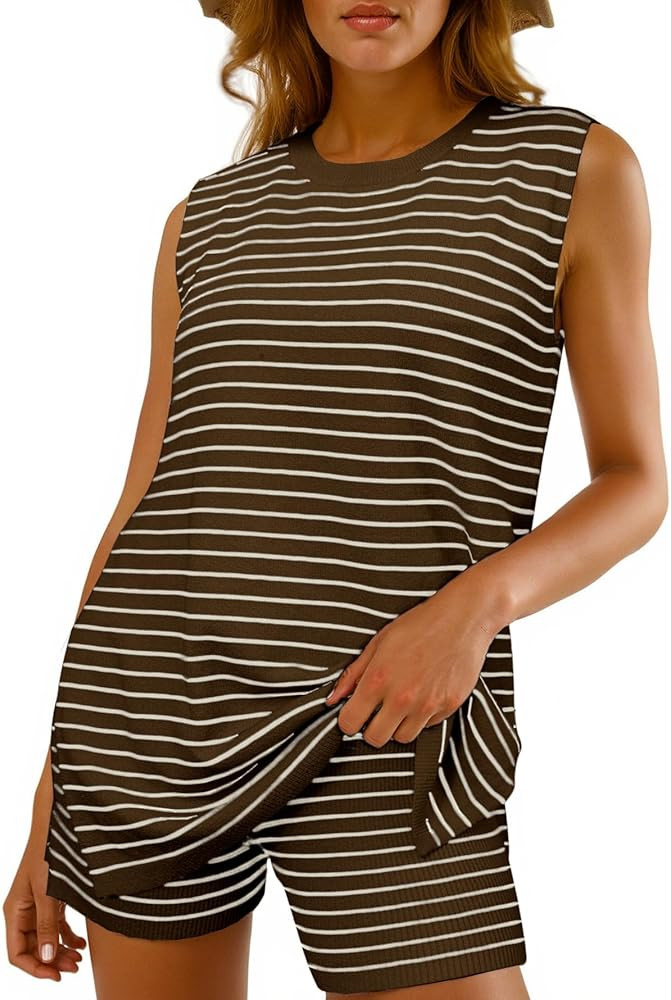 Glamaker Women's 2 Piece Short Sets Summer Lounge Sets Sweater Knit Beach Vacation Matching Sets ... | Amazon (US)