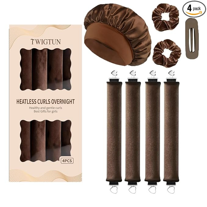 Heatless Curls Overnight Hair Curlers - 4 Pcs No-Heat Curling Rod to Sleep In and Shower Cap,Velv... | Amazon (US)