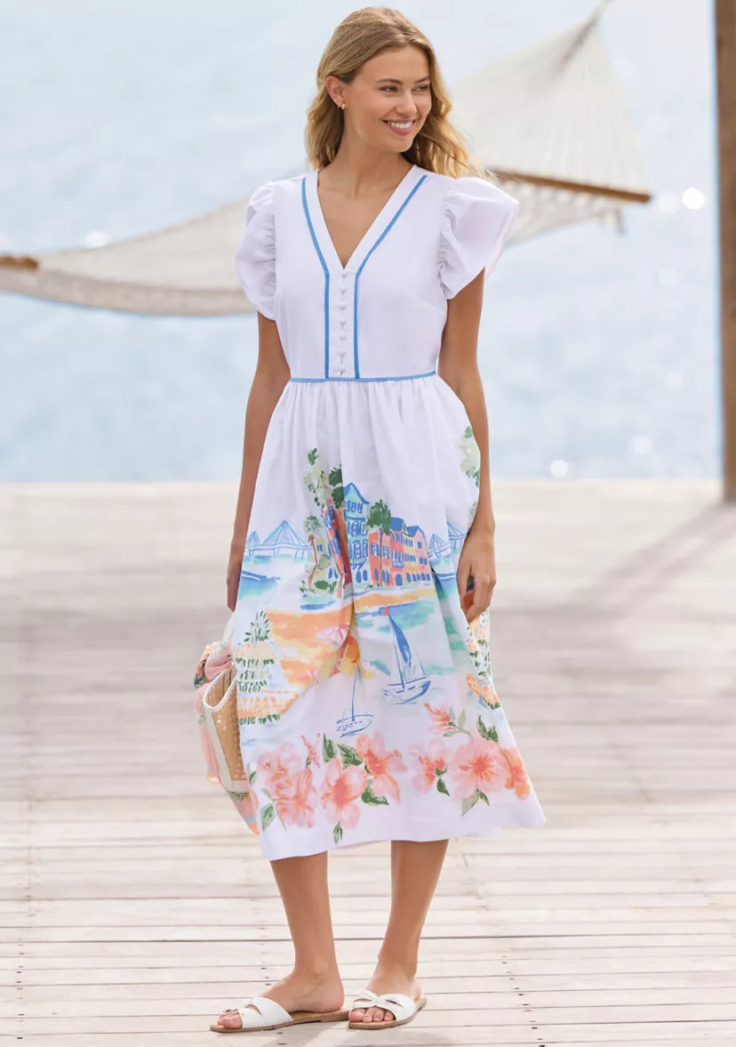 Sewing Down South x Crown & Ivy™ Laurel Flutter Sleeve Midi Dress with Button Front | Belk