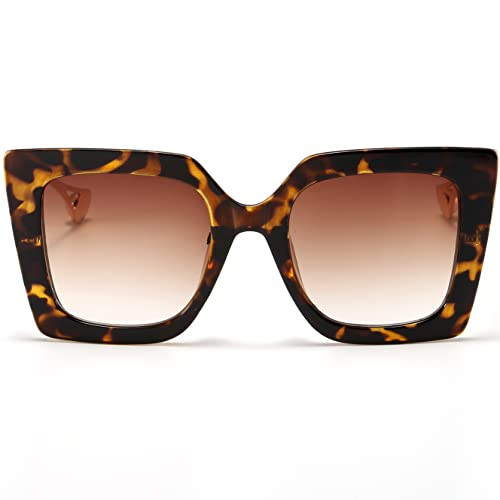SUNBSR Fashion Oversized Square Sunglasses for Women Classic Big Frame Trendy Cute Cat Eye Style Sunnies (Leopard/Brown Gradient) | Amazon (US)